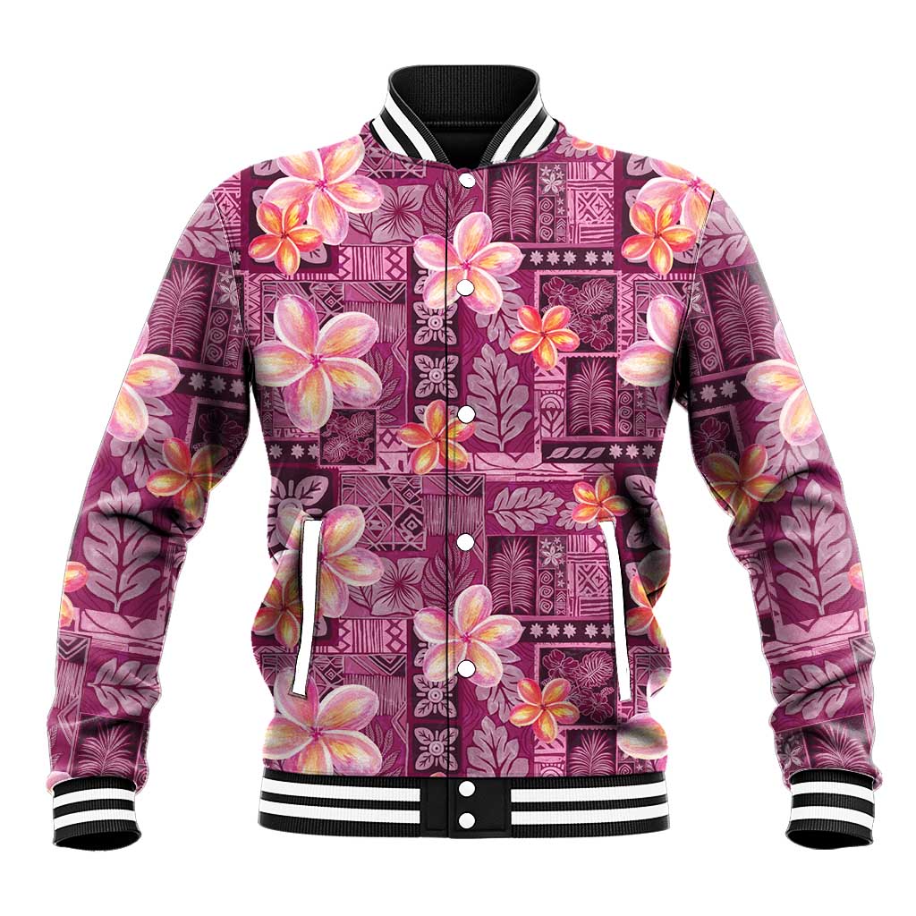 Pink Hawaii Plumeria With Tropical Flowers Motifs Baseball Jacket LT14 Unisex Pink - Polynesian Pride