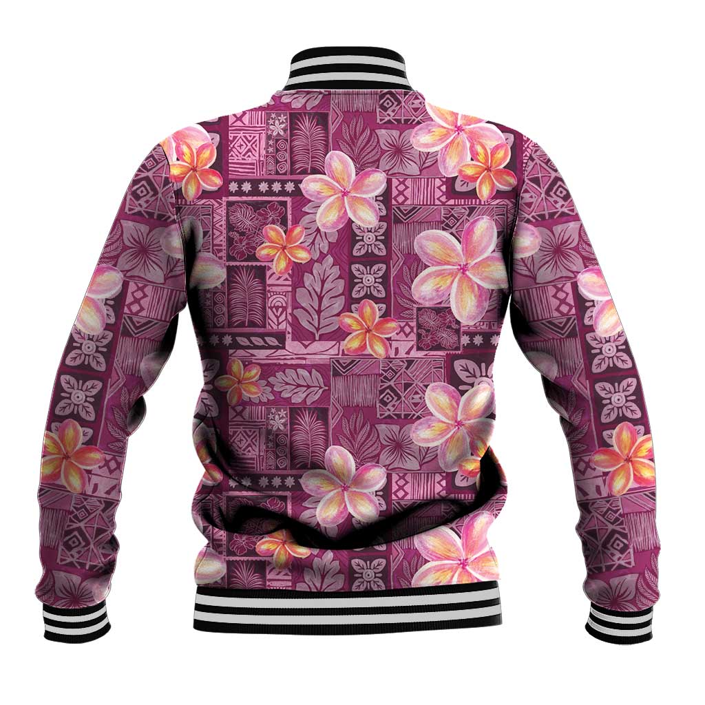Pink Hawaii Plumeria With Tropical Flowers Motifs Baseball Jacket LT14 - Polynesian Pride