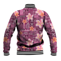 Pink Hawaii Plumeria With Tropical Flowers Motifs Baseball Jacket LT14 - Polynesian Pride