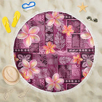 Pink Hawaii Plumeria With Tropical Flowers Motifs Beach Blanket LT14 One Size 150cm Pink - Polynesian Pride