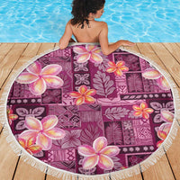 Pink Hawaii Plumeria With Tropical Flowers Motifs Beach Blanket LT14 - Polynesian Pride