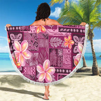 Pink Hawaii Plumeria With Tropical Flowers Motifs Beach Blanket LT14 - Polynesian Pride