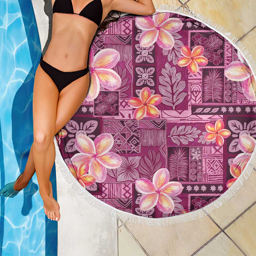 Pink Hawaii Plumeria With Tropical Flowers Motifs Beach Blanket LT14 - Polynesian Pride