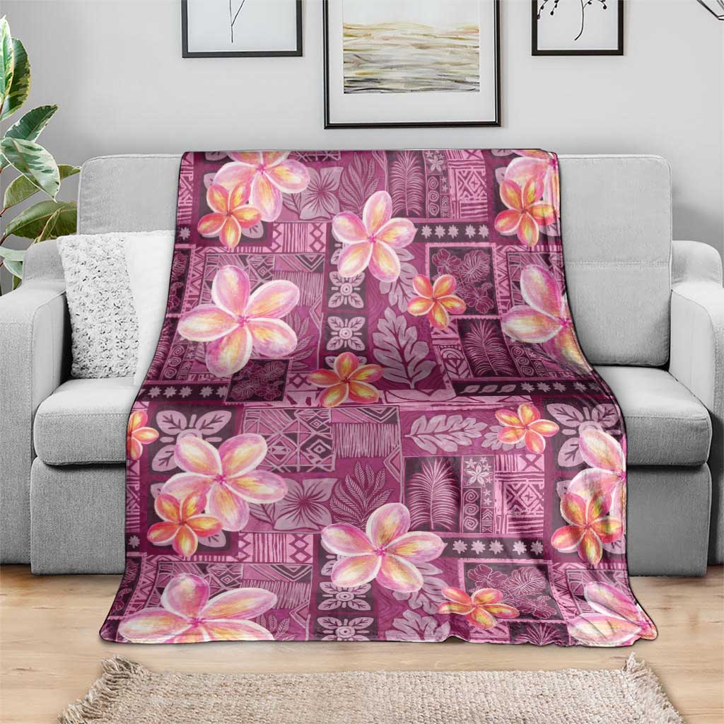 Pink Hawaii Plumeria With Tropical Flowers Motifs Blanket LT14 - Polynesian Pride