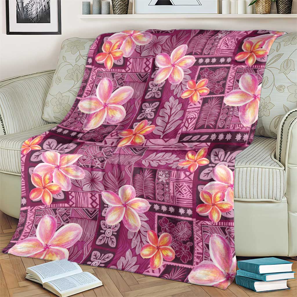 Pink Hawaii Plumeria With Tropical Flowers Motifs Blanket LT14 - Polynesian Pride