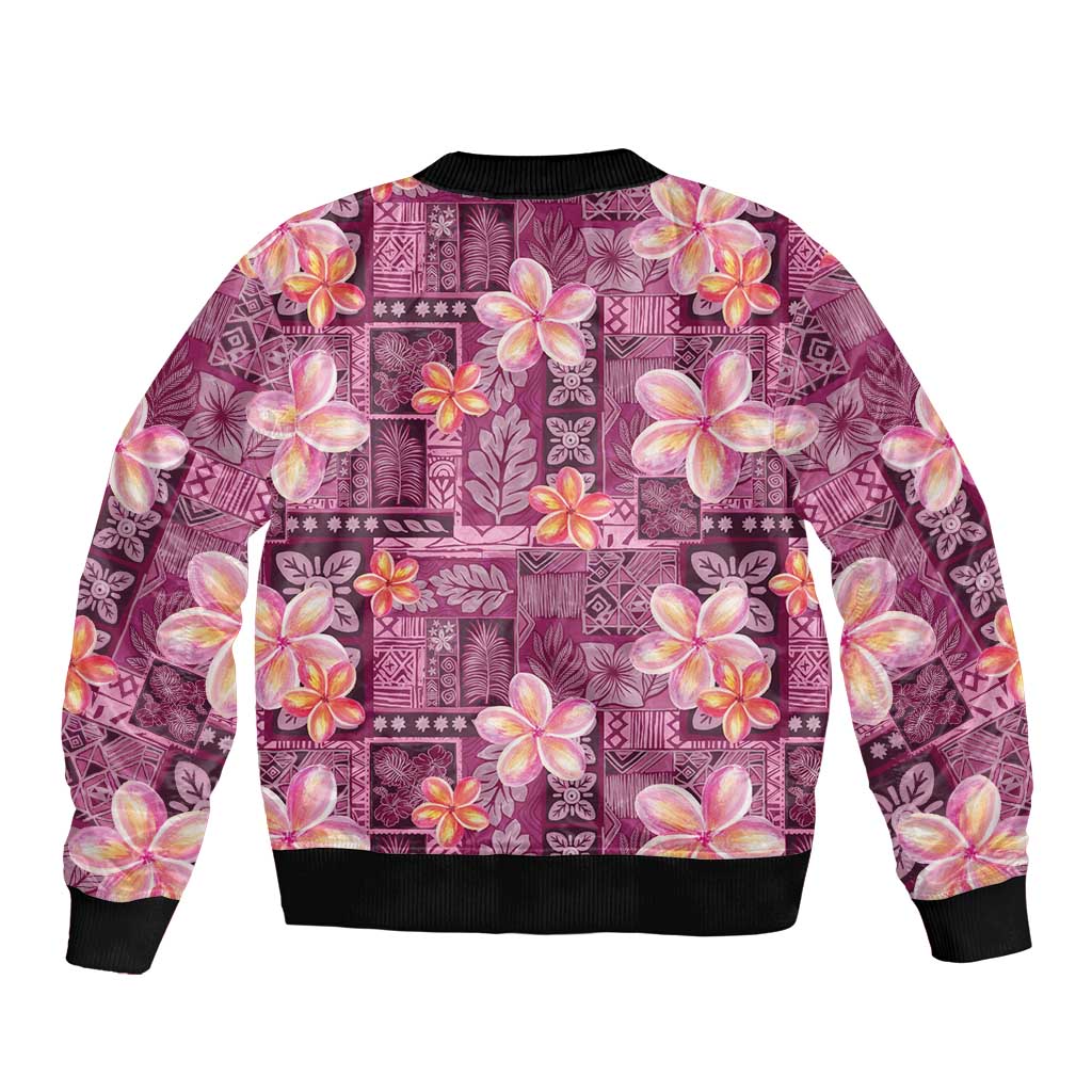 Pink Hawaii Plumeria With Tropical Flowers Motifs Bomber Jacket