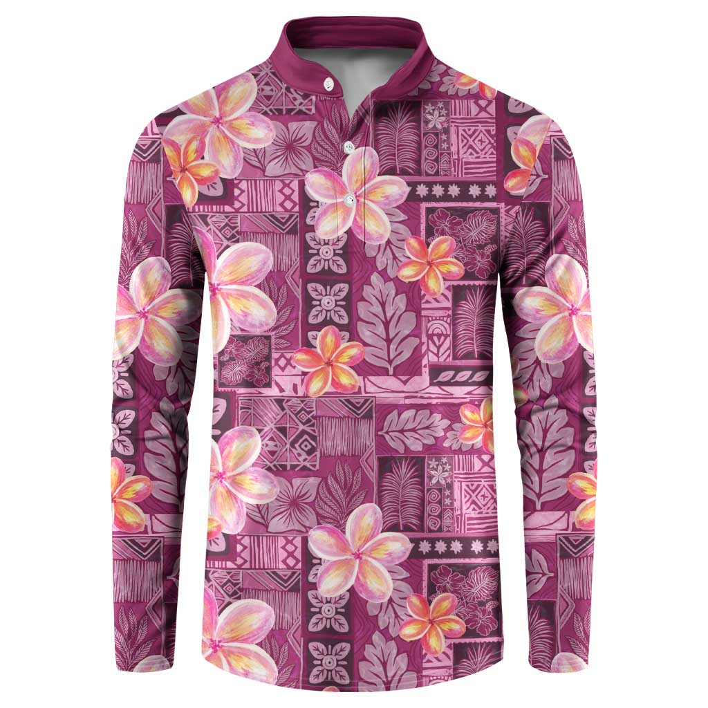 Pink Hawaii Plumeria With Tropical Flowers Motifs Button Sweatshirt LT14 Pink - Polynesian Pride