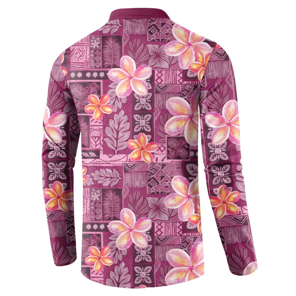 Pink Hawaii Plumeria With Tropical Flowers Motifs Button Sweatshirt LT14 - Polynesian Pride