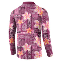 Pink Hawaii Plumeria With Tropical Flowers Motifs Button Sweatshirt LT14 - Polynesian Pride