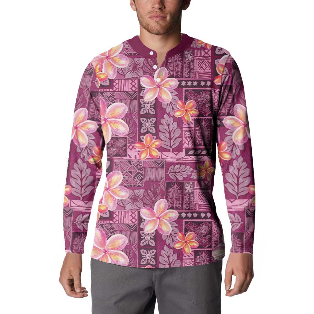Pink Hawaii Plumeria With Tropical Flowers Motifs Button Sweatshirt LT14 - Polynesian Pride