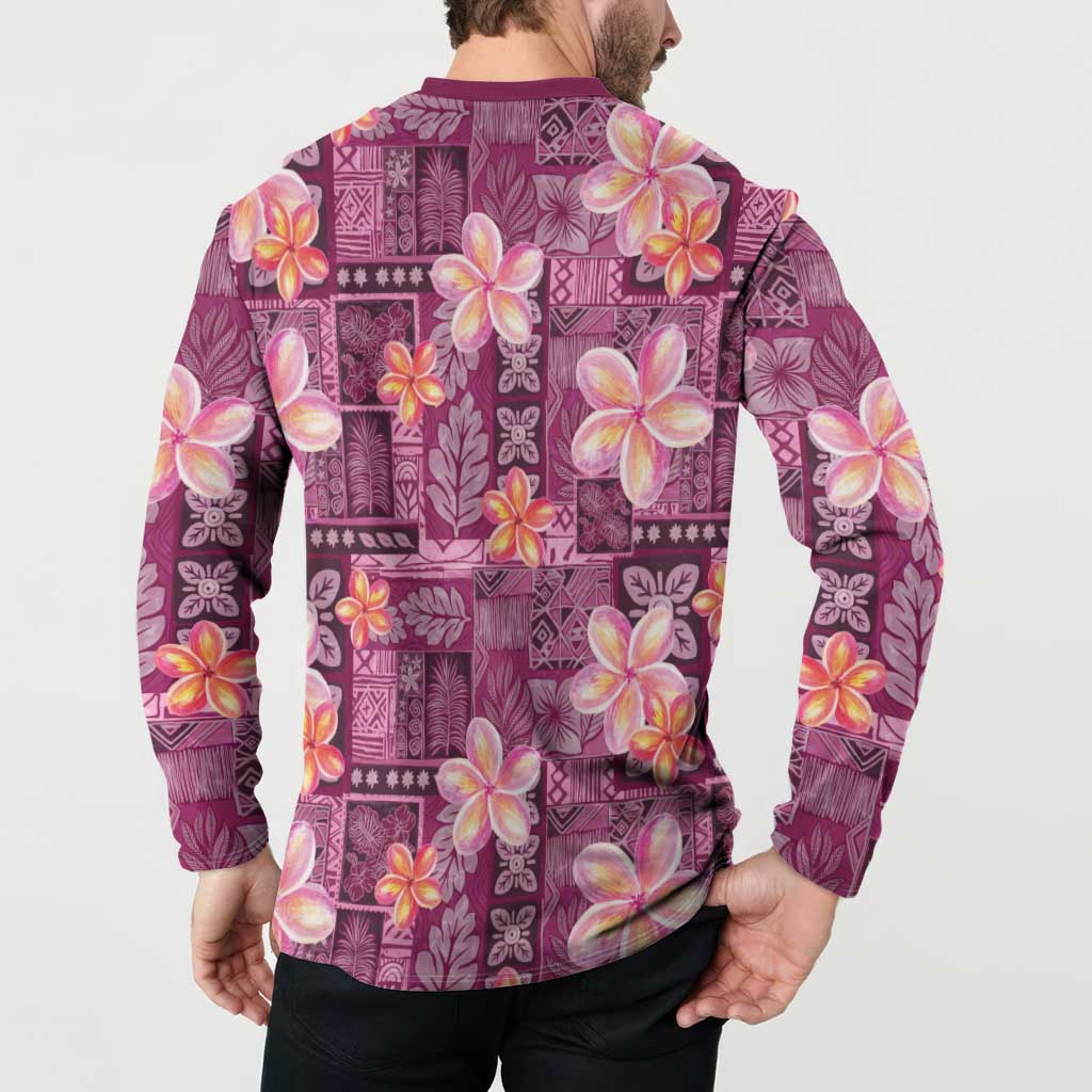 Pink Hawaii Plumeria With Tropical Flowers Motifs Button Sweatshirt LT14 - Polynesian Pride