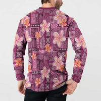 Pink Hawaii Plumeria With Tropical Flowers Motifs Button Sweatshirt LT14 - Polynesian Pride