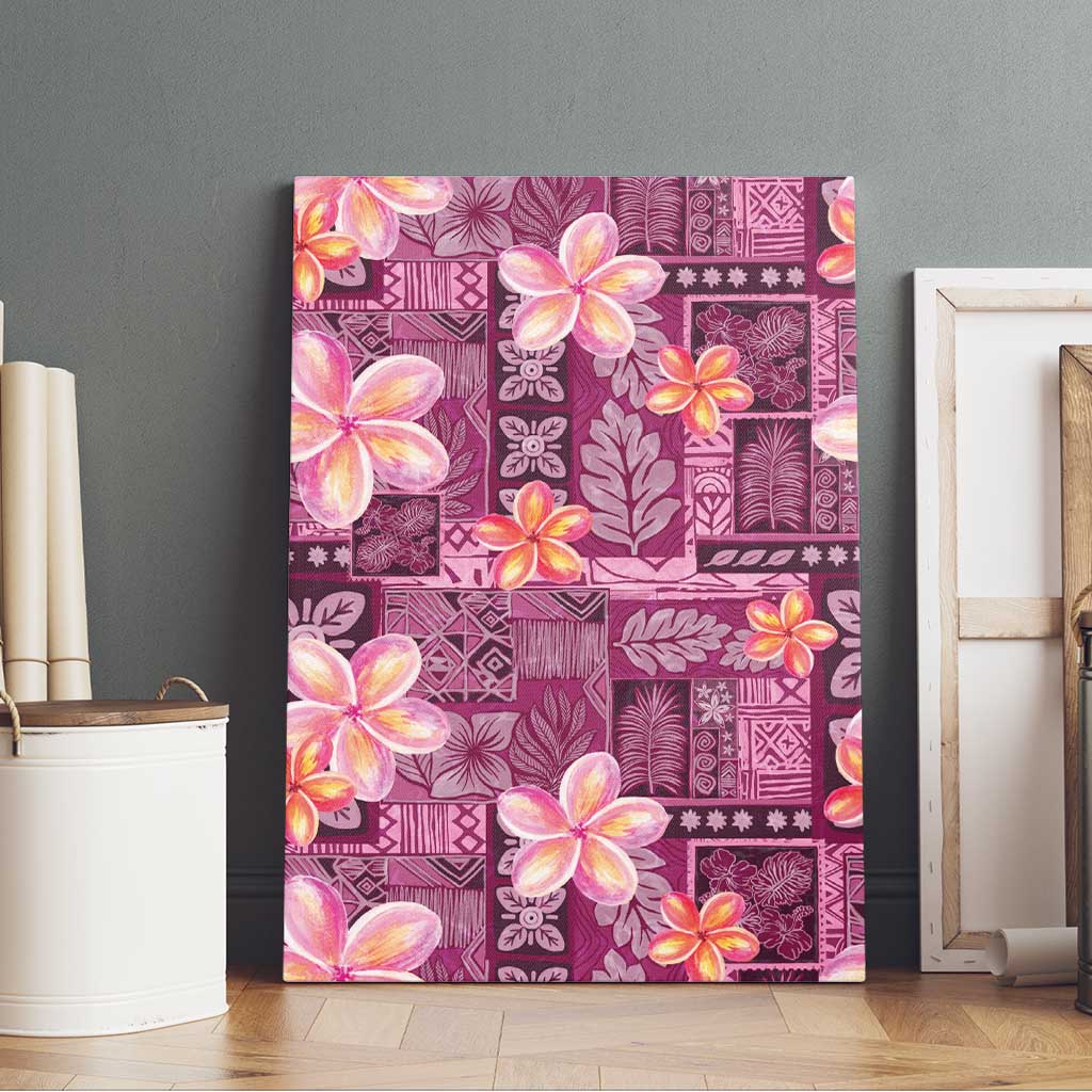 Pink Hawaii Plumeria With Tropical Flowers Motifs Canvas Wall Art LT14 - Polynesian Pride