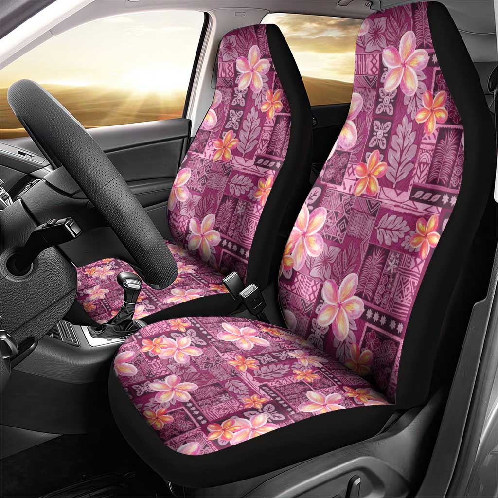Pink Hawaii Plumeria With Tropical Flowers Motifs Car Seat Cover