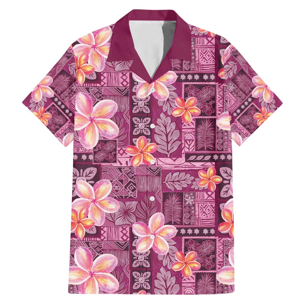 Pink Hawaii Plumeria With Tropical Flowers Motifs Family Matching Mermaid Dress and Hawaiian Shirt