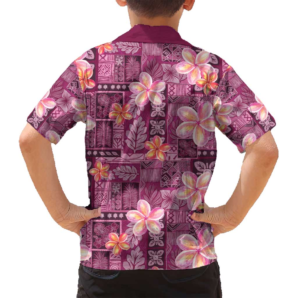 Pink Hawaii Plumeria With Tropical Flowers Motifs Family Matching Puletasi and Hawaiian Shirt