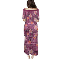 Pink Hawaii Plumeria With Tropical Flowers Motifs Family Matching Puletasi and Hawaiian Shirt