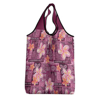 Pink Hawaii Plumeria With Tropical Flowers Motifs Grocery Bag LT14 - Polynesian Pride