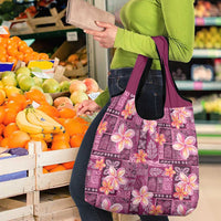 Pink Hawaii Plumeria With Tropical Flowers Motifs Grocery Bag LT14 - Polynesian Pride