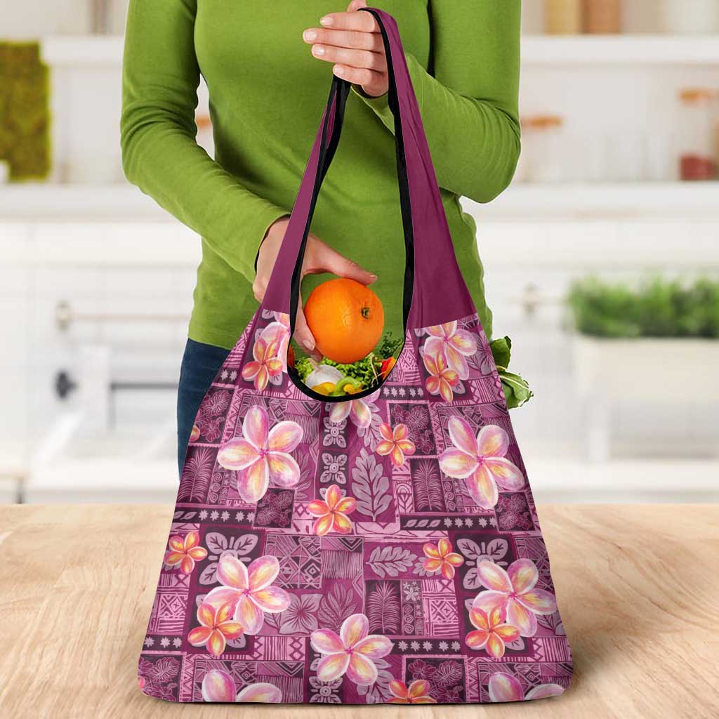 Pink Hawaii Plumeria With Tropical Flowers Motifs Grocery Bag LT14 - Polynesian Pride