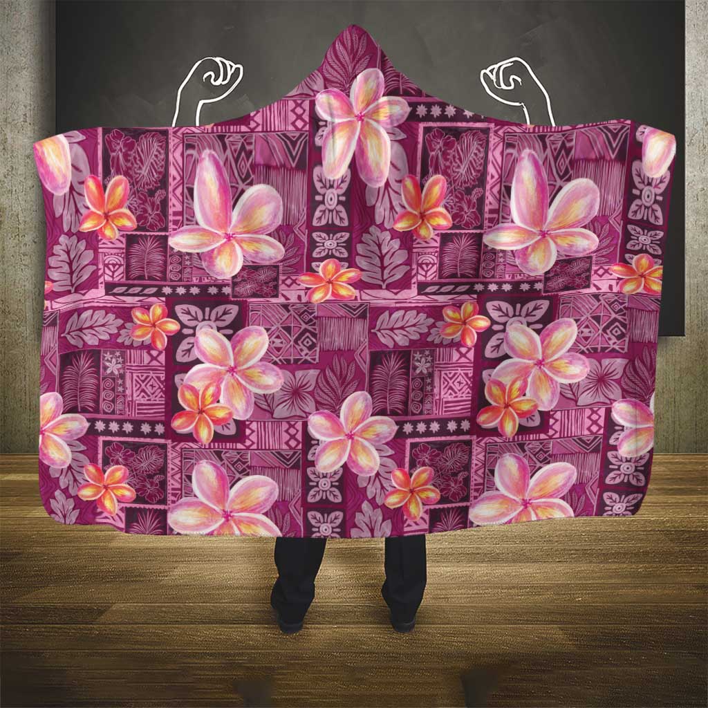 Pink Hawaii Plumeria With Tropical Flowers Motifs Hooded Blanket LT14 - Polynesian Pride