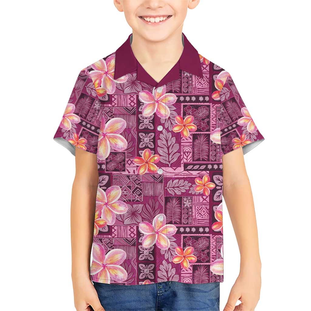 Pink Hawaii Plumeria With Tropical Flowers Motifs Kid Hawaiian Shirt LT14 Kid Pink - Polynesian Pride