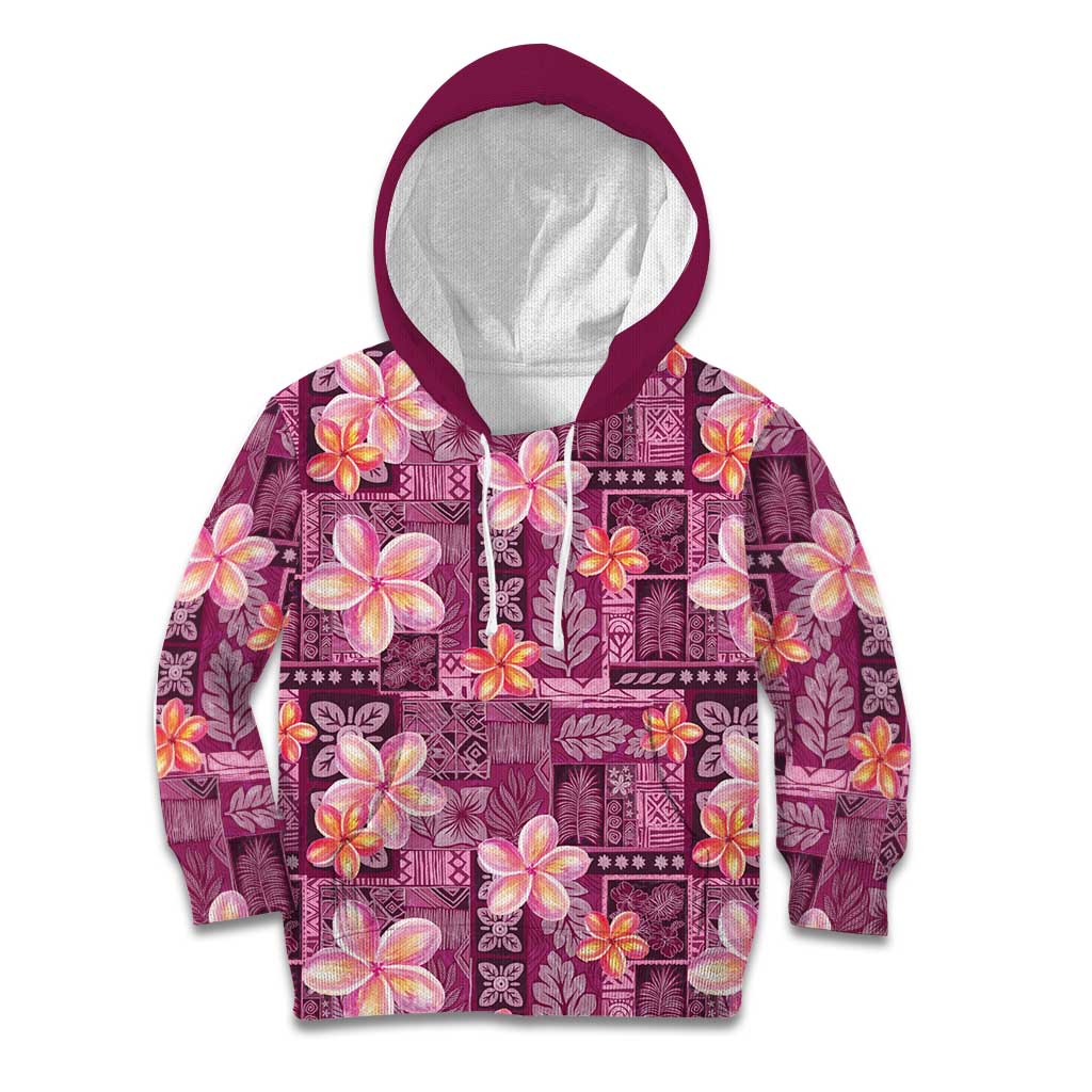 Pink Hawaii Plumeria With Tropical Flowers Motifs Kid Hoodie