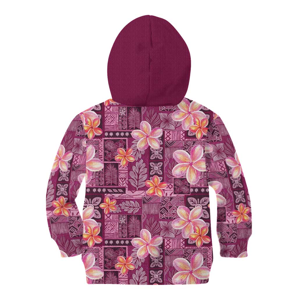 Pink Hawaii Plumeria With Tropical Flowers Motifs Kid Hoodie