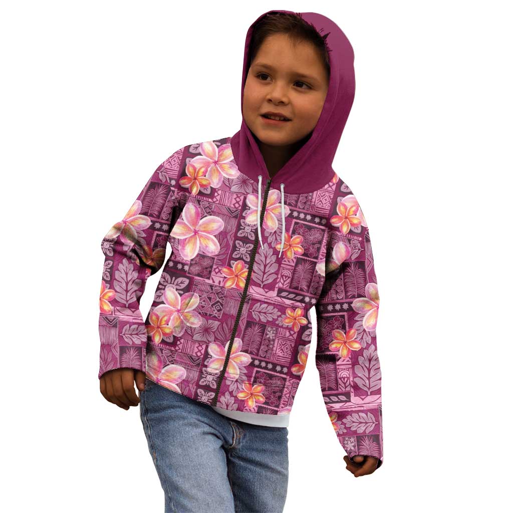 Pink Hawaii Plumeria With Tropical Flowers Motifs Kid Hoodie