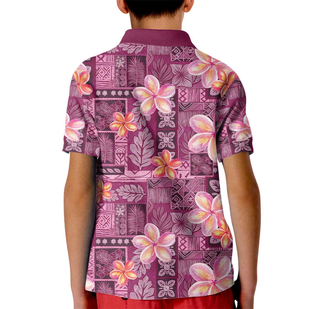 Pink Hawaii Plumeria With Tropical Flowers Motifs Kid Polo Shirt