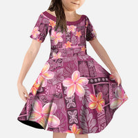 Pink Hawaii Plumeria With Tropical Flowers Motifs Kid Short Sleeve Dress LT14 KID Pink - Polynesian Pride
