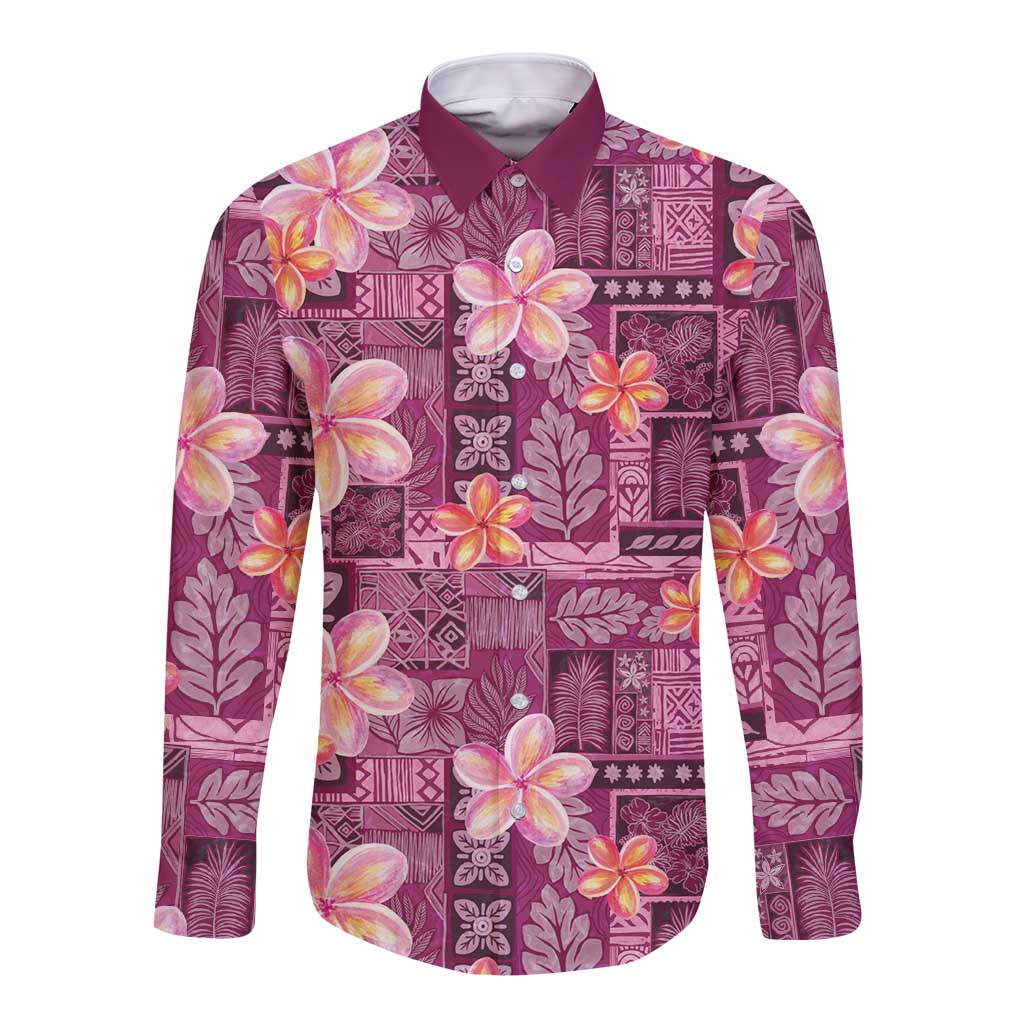 Pink Hawaii Plumeria With Tropical Flowers Motifs Long Sleeve Button Shirt LT14 Unisex Pink - Polynesian Pride