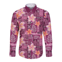Pink Hawaii Plumeria With Tropical Flowers Motifs Long Sleeve Button Shirt LT14 Unisex Pink - Polynesian Pride