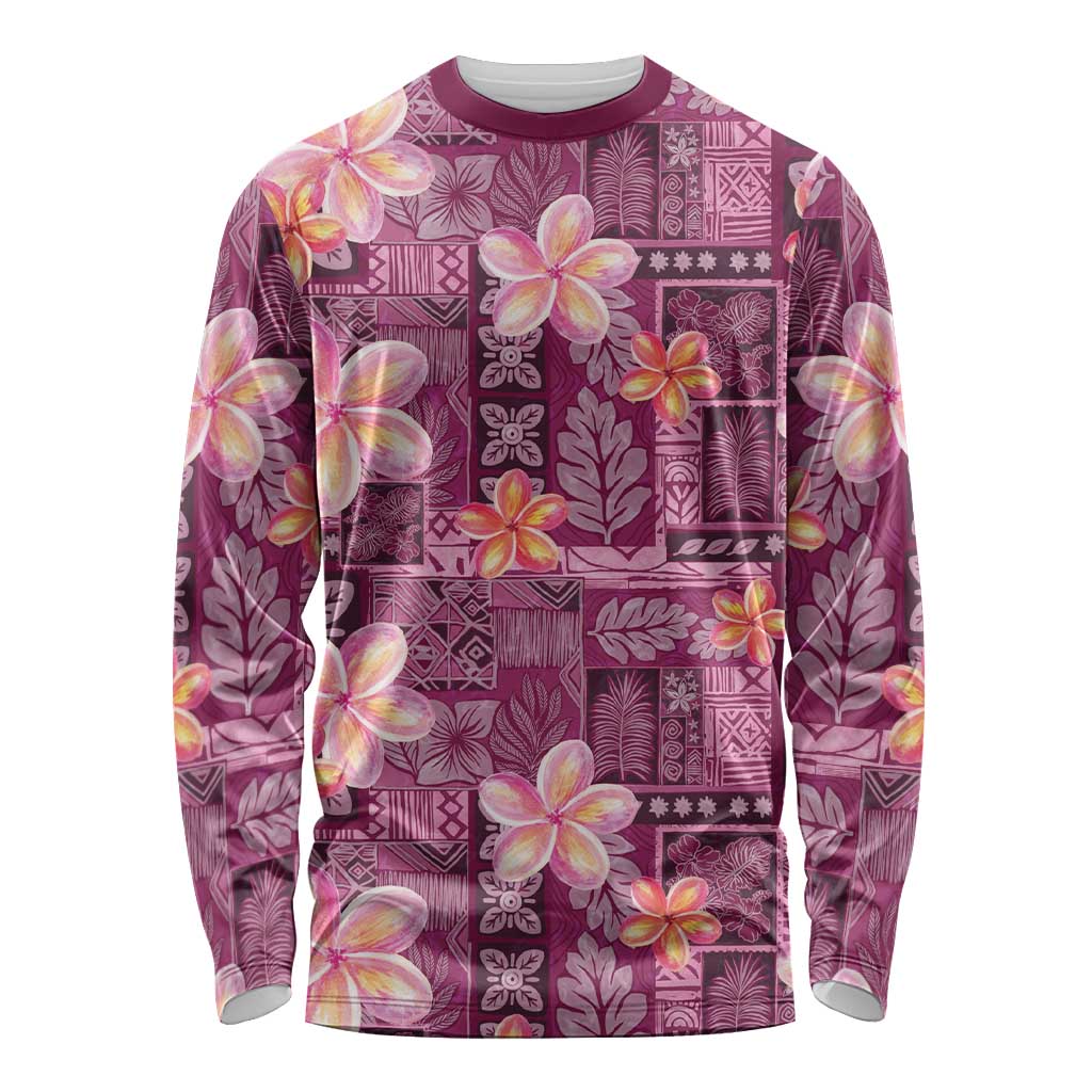 Pink Hawaii Plumeria With Tropical Flowers Motifs Long Sleeve Shirt LT14 Unisex Pink - Polynesian Pride