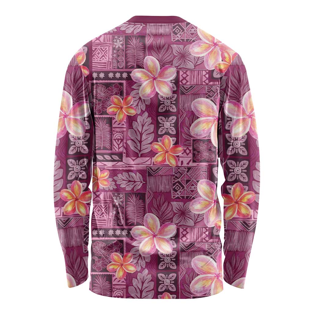 Pink Hawaii Plumeria With Tropical Flowers Motifs Long Sleeve Shirt LT14 - Polynesian Pride