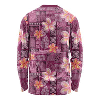 Pink Hawaii Plumeria With Tropical Flowers Motifs Long Sleeve Shirt LT14 - Polynesian Pride