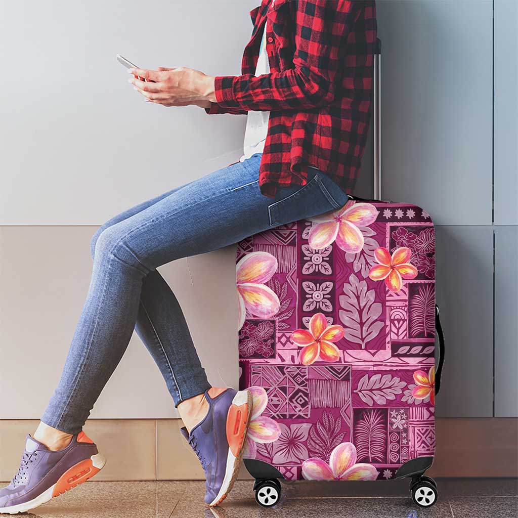 Pink Hawaii Plumeria With Tropical Flowers Motifs Luggage Cover
