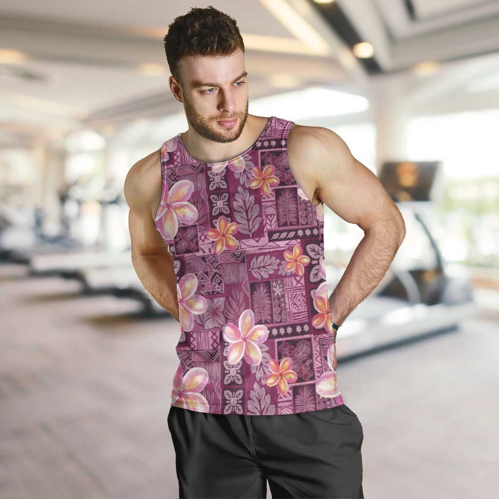 Pink Hawaii Plumeria With Tropical Flowers Motifs Men Tank Top LT14 Pink - Polynesian Pride