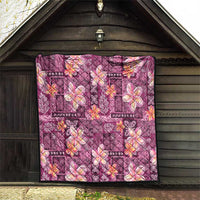 Pink Hawaii Plumeria With Tropical Flowers Motifs Quilt