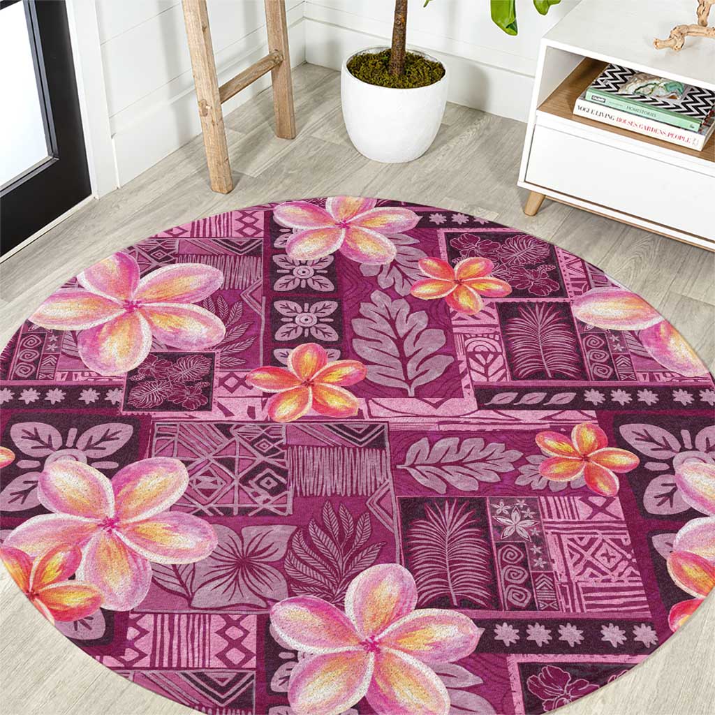 Pink Hawaii Plumeria With Tropical Flowers Motifs Round Carpet LT14 Pink - Polynesian Pride