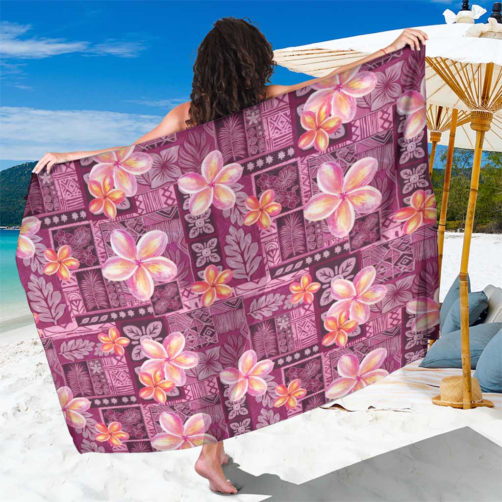 Pink Hawaii Plumeria With Tropical Flowers Motifs Sarong