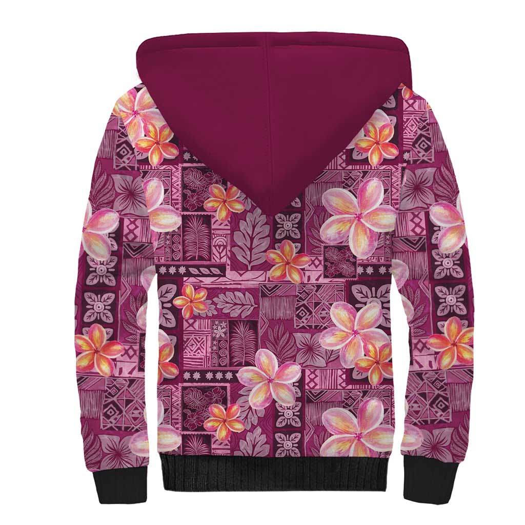 Pink Hawaii Plumeria With Tropical Flowers Motifs Sherpa Hoodie LT14 - Polynesian Pride