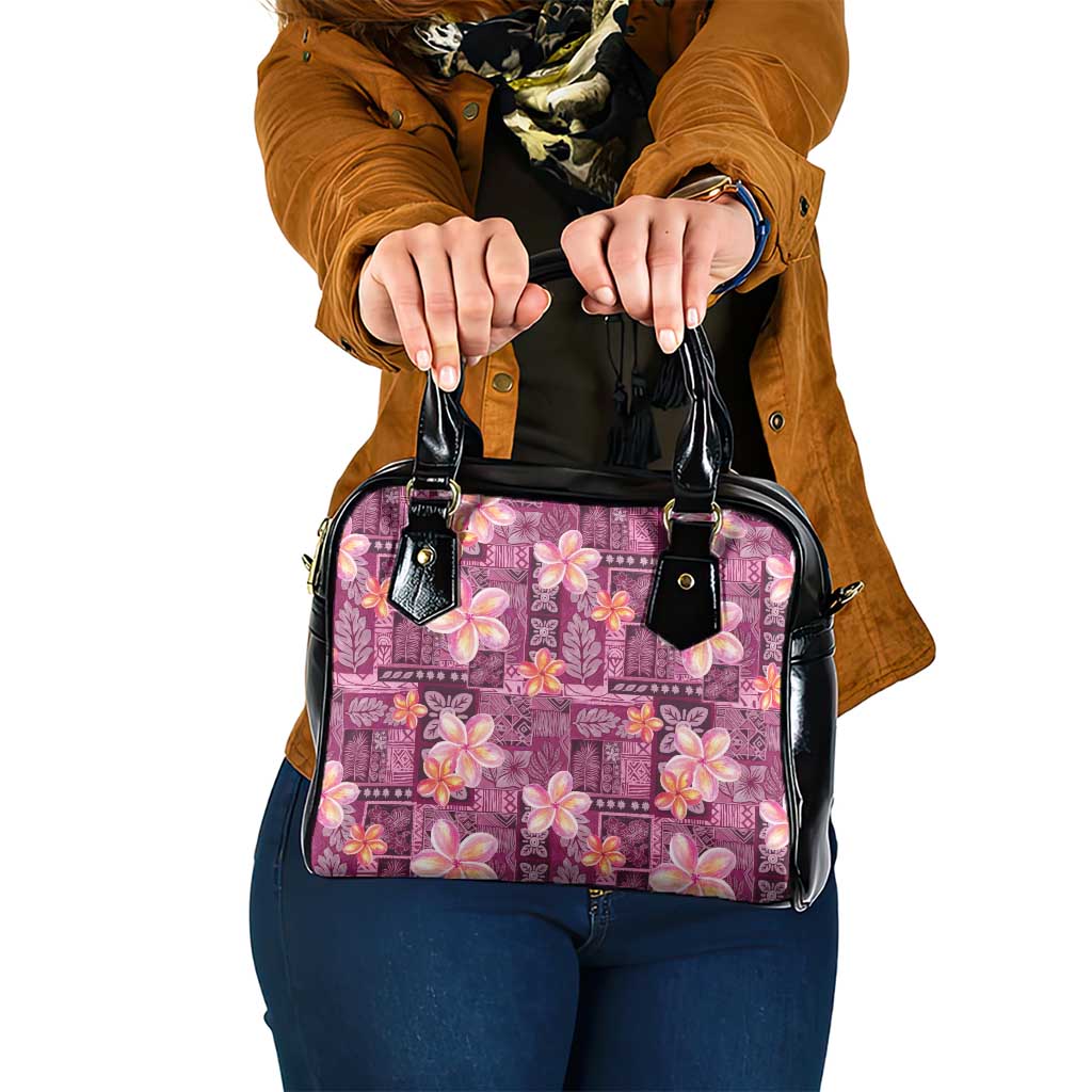 Pink Hawaii Plumeria With Tropical Flowers Motifs Shoulder Handbag