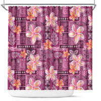 Pink Hawaii Plumeria With Tropical Flowers Motifs Shower Curtain