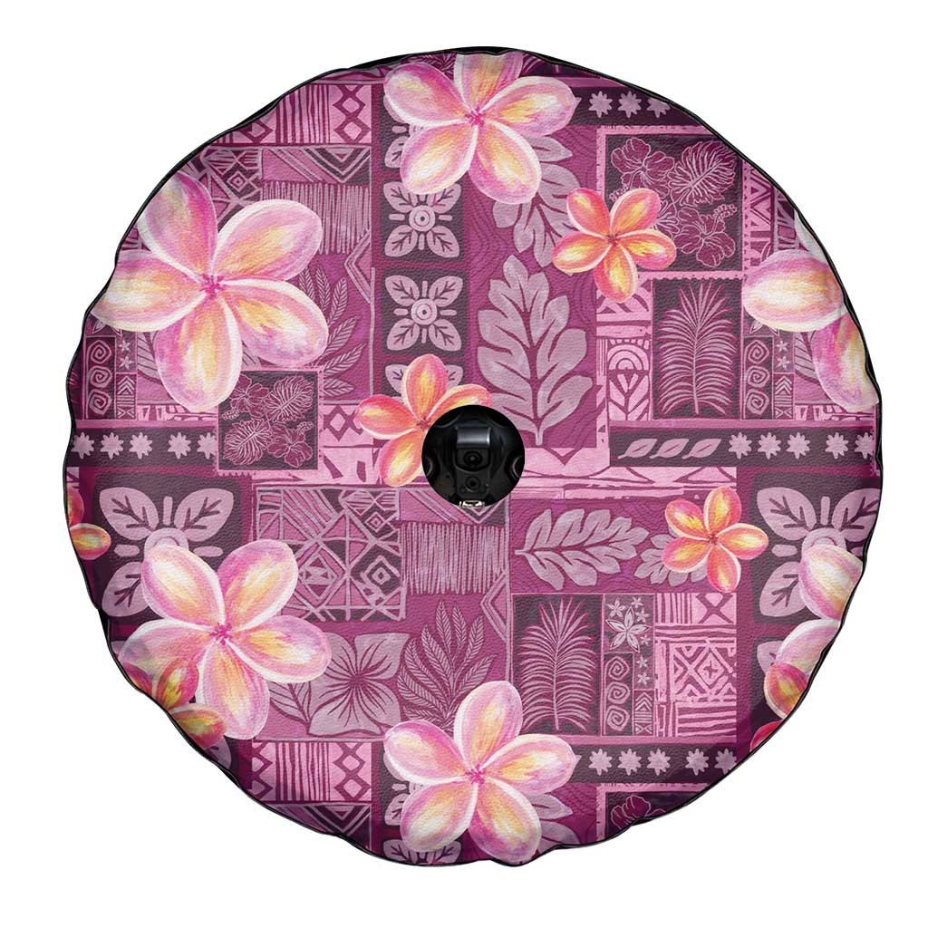 Pink Hawaii Plumeria With Tropical Flowers Motifs Spare Tire Cover
