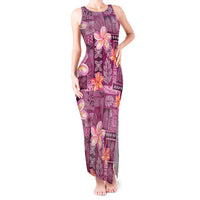 Pink Hawaii Plumeria With Tropical Flowers Motifs Tank Maxi Dress