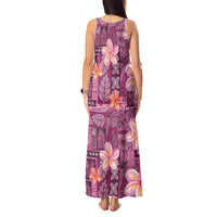 Pink Hawaii Plumeria With Tropical Flowers Motifs Tank Maxi Dress