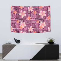 Pink Hawaii Plumeria With Tropical Flowers Motifs Tapestry