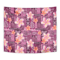 Pink Hawaii Plumeria With Tropical Flowers Motifs Tapestry