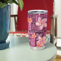 Pink Hawaii Plumeria With Tropical Flowers Motifs Tumbler Cup